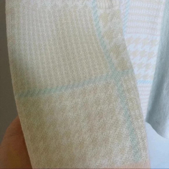 NWT Anne Klein light blue palette beige houndstooth long open  cardigan - Picture 7 of 8